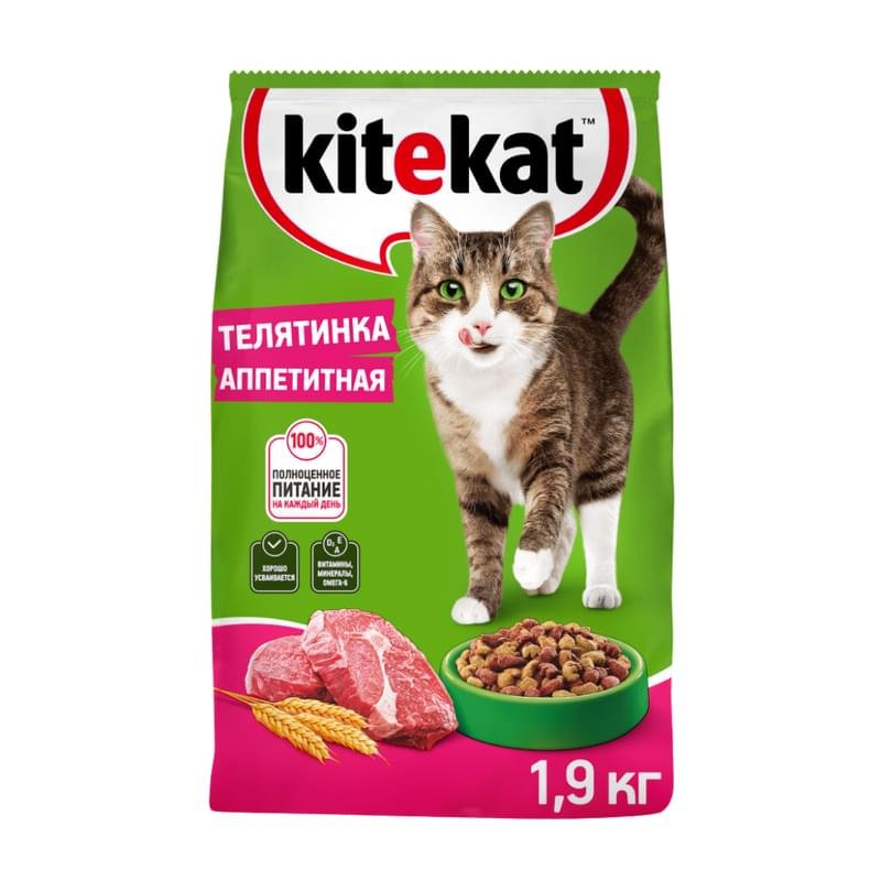 Корм сухой Kitekat Телятинка аппетитная для взрослых кошек 1,9 кг - фото #0